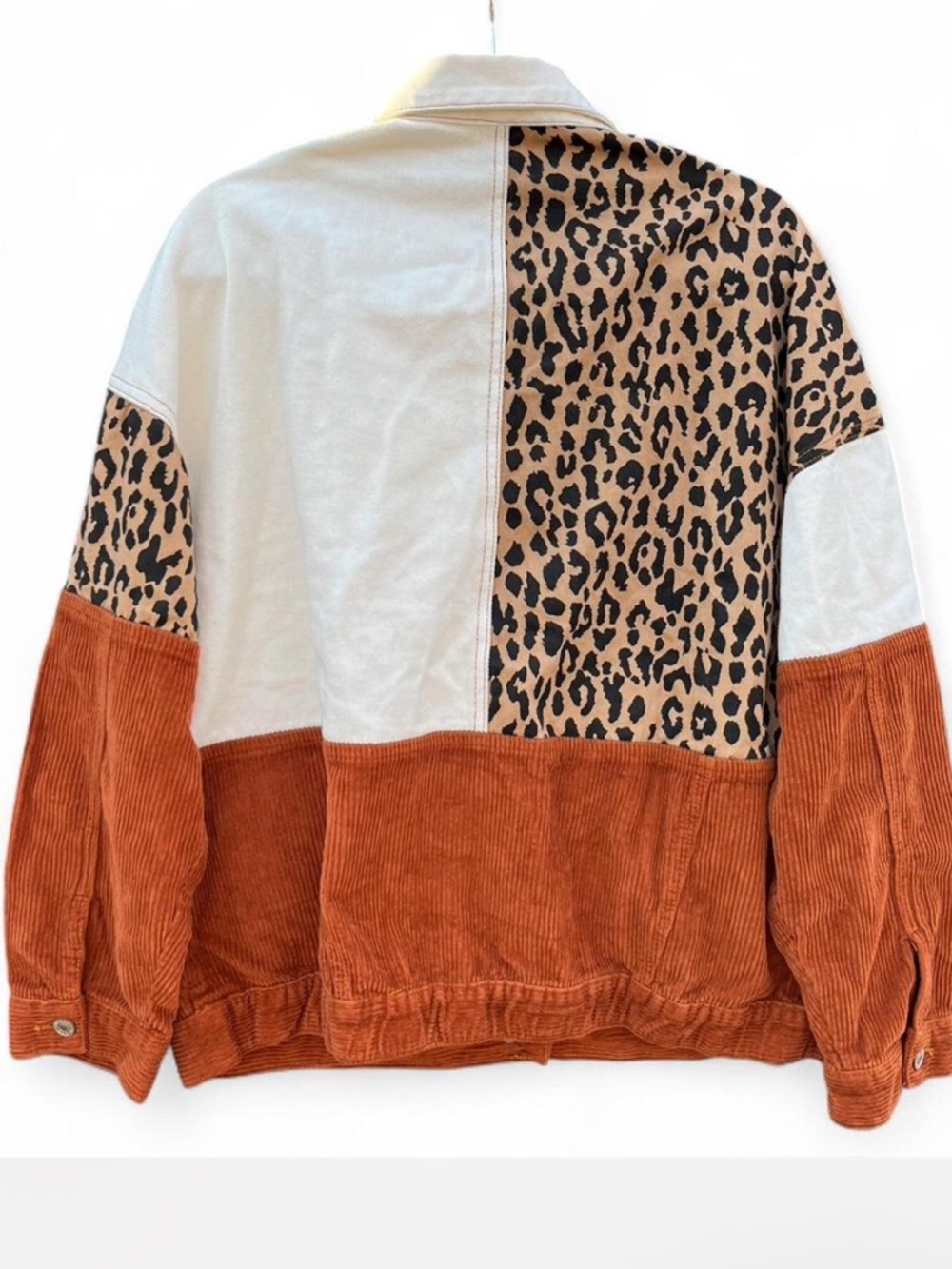 90s Colorblock Corduroy Jacket with Leopard Accent - Cream & Rust - Picture 2 of 8